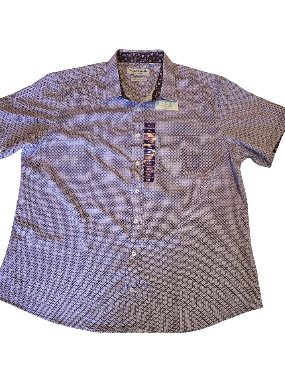 Nick Graham Modern Fit Stretch Button Up Shirt XXL Geometric Pattern Navy NWT